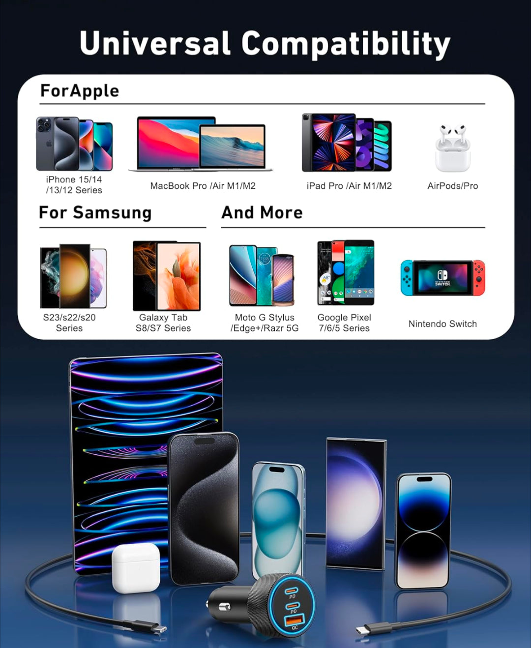 Pbuddy USB C Car Charger Adapter 66W, 3 Port USB Car Charger Fast Charge With USB C Cable, PD&QC3.0 Car Phone Charger Cigarette Lighter For Samsung Galaxy S22 Ultra/S21/S20,IPhone 15 14 13 12 Pro Max,IPad Pbuddy USB C Car Charger Adapter 66W, 3 Port USB Car Charger Fast Charge With USB C Cable, PD&QC3.0 Car Phone Charger Cigarette Lighter For Samsung Galaxy S22 Ultra/S21/S20,IPhone 15 14 13 12 Pro Max,IPad